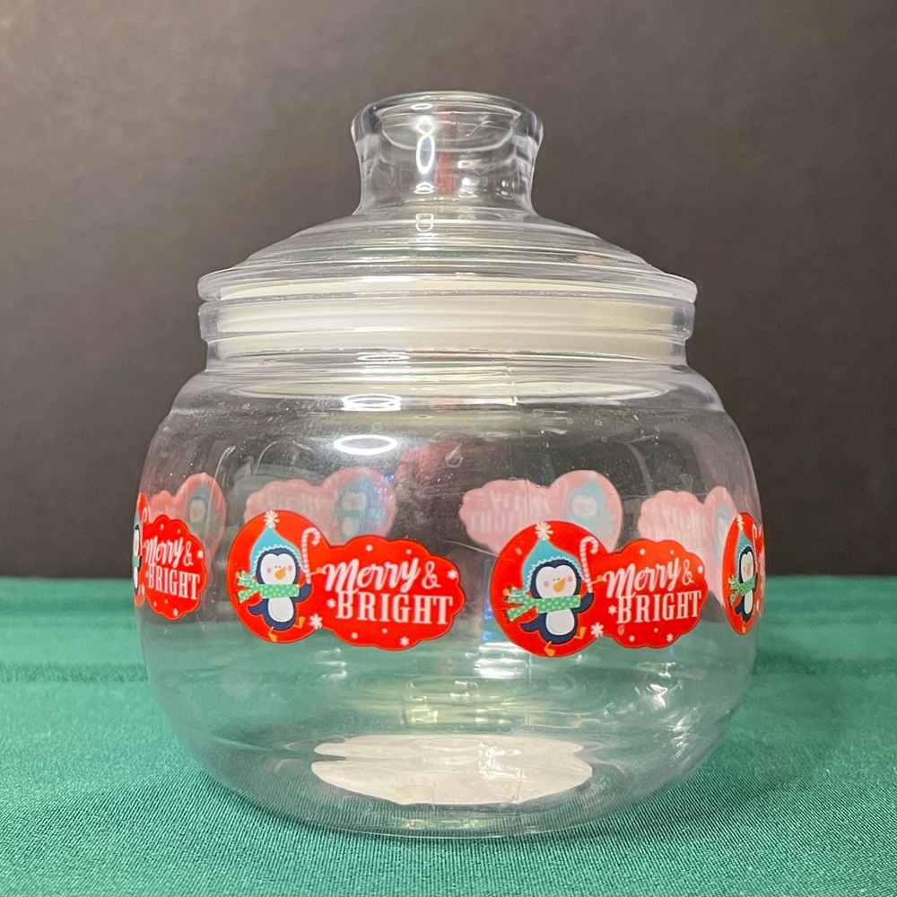 Christmas Storage or Gift Container Penguin With Candy Cane